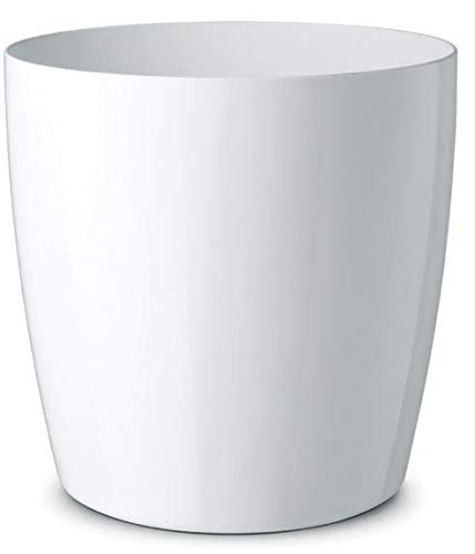 Floralo Teramo Übertopf 30cm Durchmesser x 29cm hoch weiß, glänzend, in den Boden eingelassene Rollen, von Floralo e. K.