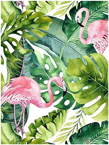 Floralplus Peel and Stick Tapete Flamingo-Tapete Tropisches Palmblatt Abnehmbare Tapete für Wohnkultur Floral Tapete Grünes Kontaktpapier für Badezimmermöbel Renoviert 45 x 299,7 cm von Floralplus