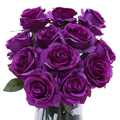 Floralsecret 12 Stück künstliche Rosen, Seidenblumenstrauß, künstlicher einzelner Stiel mit langem Stiel für Zuhause, Hochzeit, Party, Gartendekoration (lila) von Floralsecret