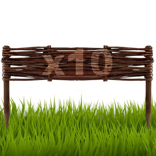 Floranica 10 Stück Beetbegrenzung aus Weide 10 cm x 50 cm Rasenkante aus Weidengeflecht Beeteinfassung Rasenkante Beetzaun Weidenzaun Palisade Abtrennung von Blumenbeetwegen Gartenbeeten von Floranica