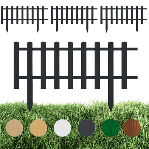 Floranica 4 Stk. Beeteinfassung Steckzaun Zierzaun 40 cm x 100 cm Anthrazit Gartenzaun aus Holz Dekozaun Lattenzaun Rasenkante imprägniert Umzäunung für Garten Wege Beeten von Floranica