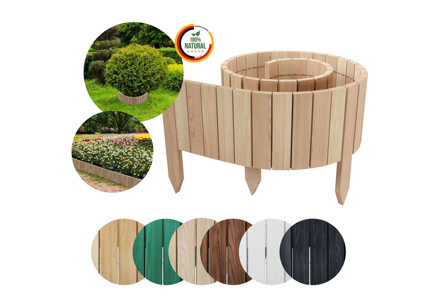 Floranica Palisade Beeteinfassung Flexibler Rollborder Rasenkante Beetumrandung Palisade, LxH: 200x10 cm, Unbehandelt, für Blumen und Kräutergarten, Vorgarten, Wege, Rasenbegrenzung von Floranica