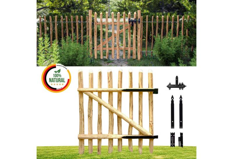 Floranica Gartentor Zauntor aus Haselnussholz Staketentor für Staketenzaun inkl Scharniere, (50 x 100 cm, 1 St. Gartentor), für natürliche Zäune, ideal für Garten, Beetabgrenzung und Wildgarten. von Floranica