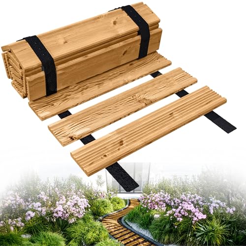 Floranica Gartenweg aus Holz 30 cm x 6 m Natur Rollweg Ausrollbarer Gehweg Gartentritte Holzweg aus Lärche rutschfeste Oberfläche durch Riffelung Holztritt für Hinterhof von Floranica