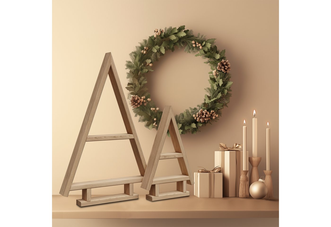 Floranica Weihnachtsfigur Deko-Weihnachtsbaum, Weihnachtsbaum Weihnachtsdeko - Kiefernholz 2er-Set Unbehandelt - von Floranica