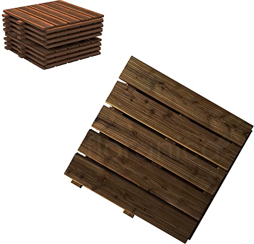 Floranica Holzterrassenplatten 2,5m2 (10 Stück 50x50 cm) Imprägniertes Lärchenholz Braun Boden für die Sauna Terrasse oder dem Balkon Holzfliese im Garten Gefräste Oberfläche von Floranica