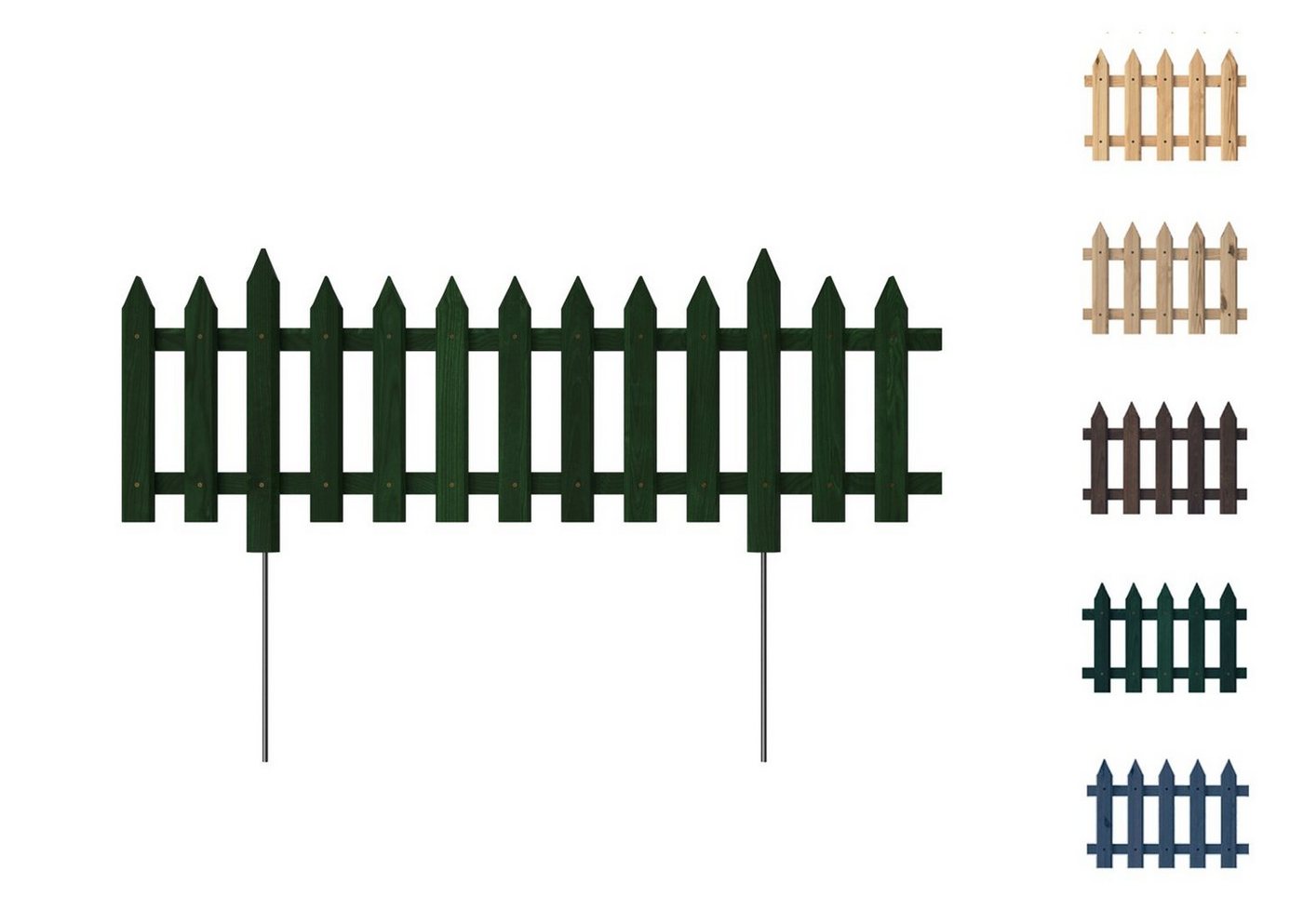 Floranica Holzzaun, Steckzaun Gartenzaun 103 cm lang 1 STK 103cm Höhe 20cm Grün von Floranica