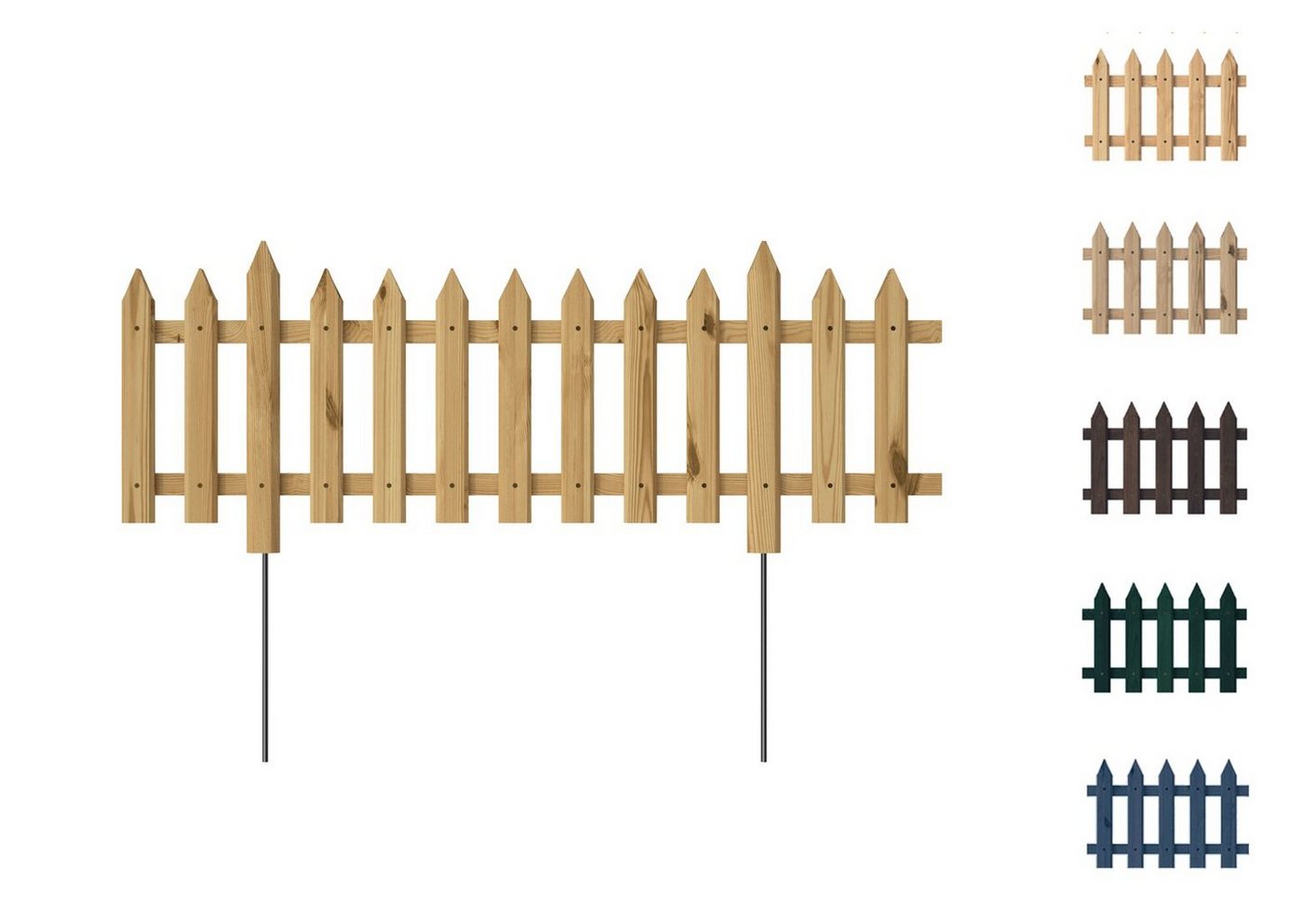 Floranica Holzzaun, Steckzaun Gartenzaun 103 cm lang 1 STK 103cm Höhe 20cm Unbehandelt von Floranica