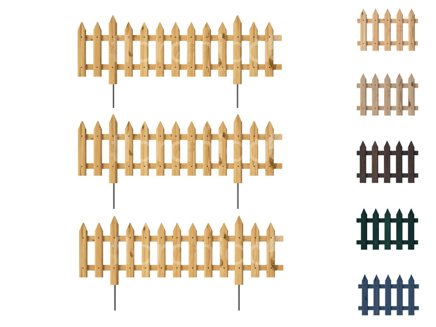 Floranica Holzzaun, Steckzaun Gartenzaun 103 cm lang 3 STK 103cm Höhe 20cm Natürlich von Floranica