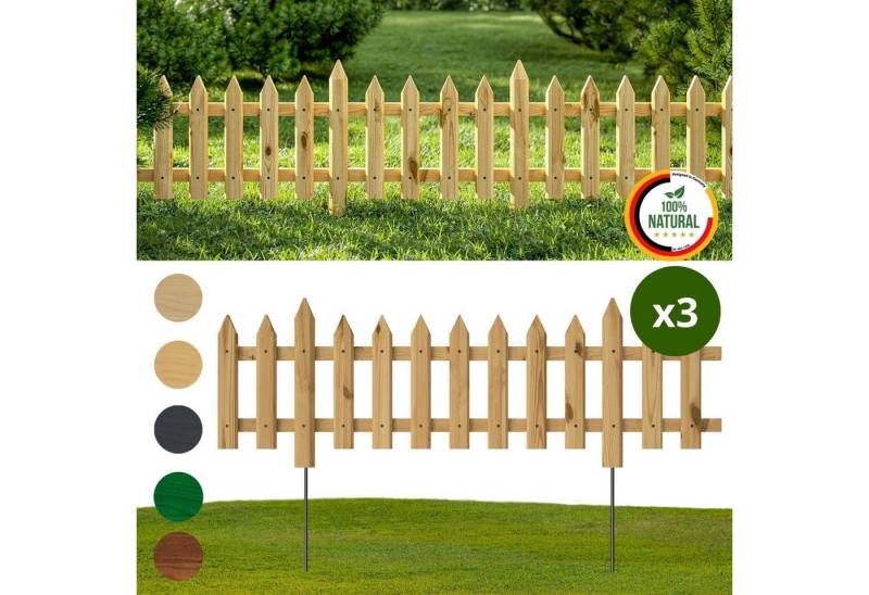 Floranica Zierzaun Vorgartenzaun Steckzaun Gartenzaun Zierzaun Lattenzaun Friesenzaun, (20 x 100 cm, 3-St., Unbehandelt), Blummen Beeten Zaun aus Holz mit Metalpfosten, Beetabgrenzung von Floranica