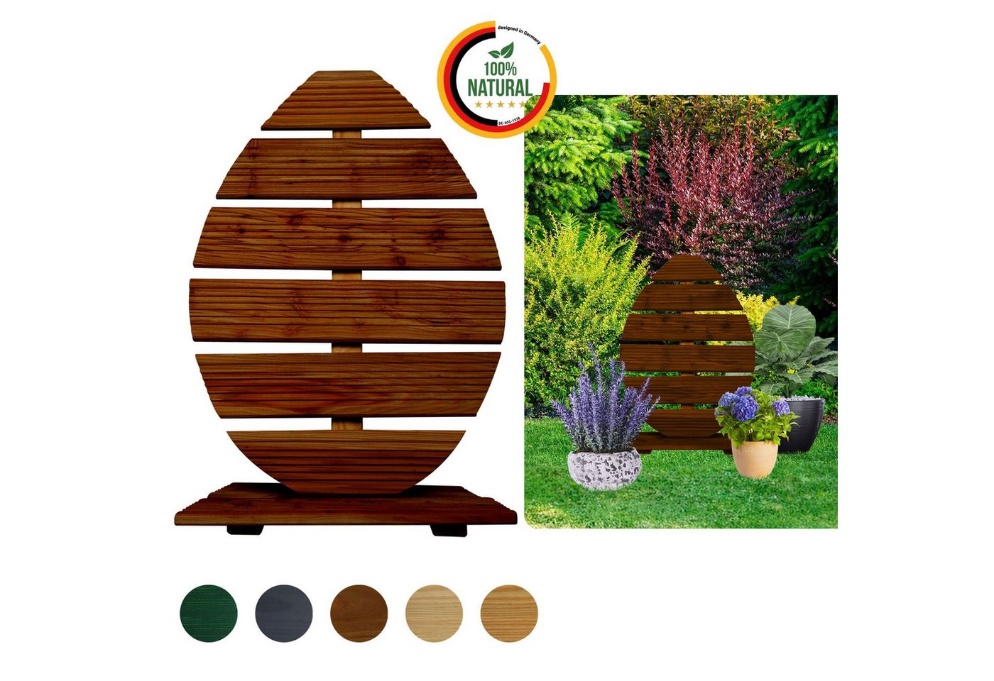 Floranica Osterfigur Osterei aus Holz Handmade Dekofigur (70 cm Hoch, 1 St., Braun), Handmade Gartendeko - 70 cm Hoch Braun von Floranica