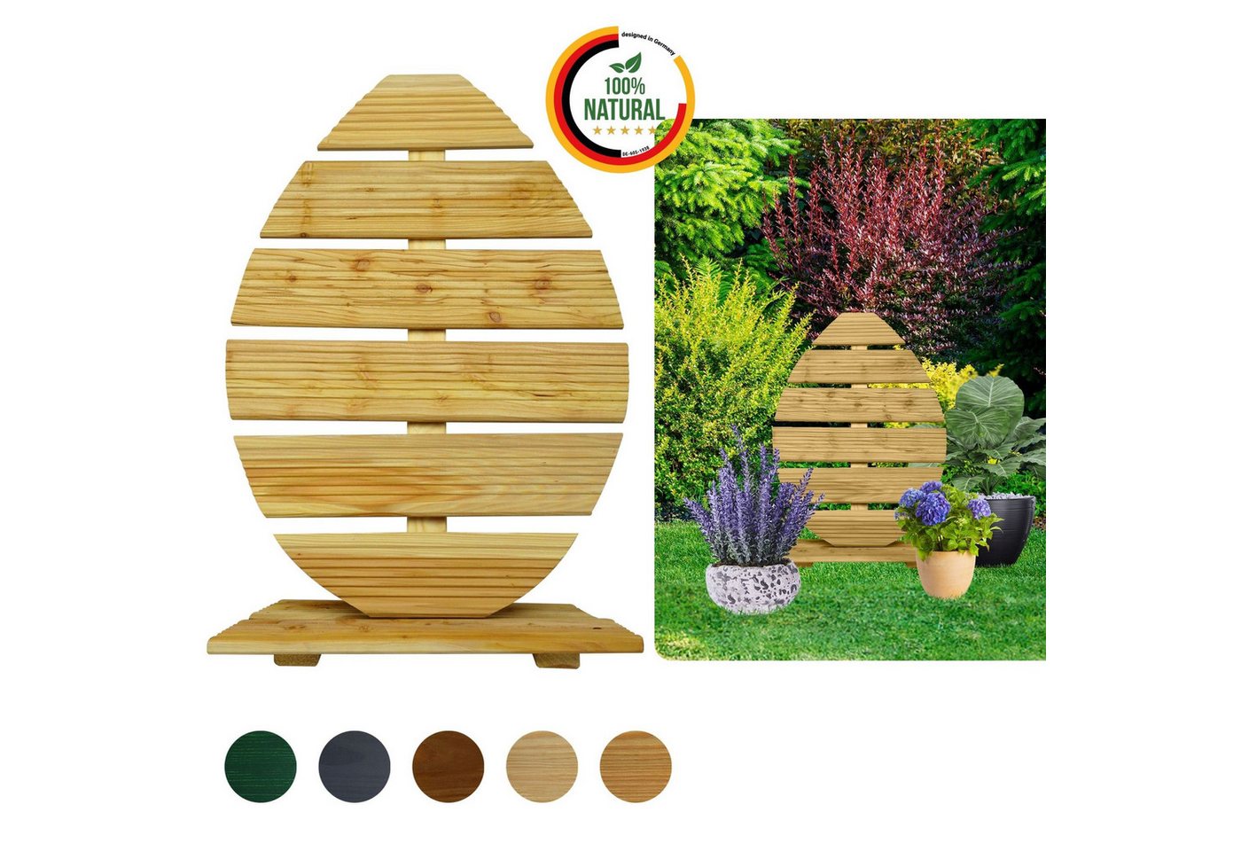 Floranica Osterfigur Osterei aus Holz Handmade Dekofigur (70 cm Hoch, 1 St., Natur), Handmade Gartendeko - 70 cm Hoch Natur von Floranica