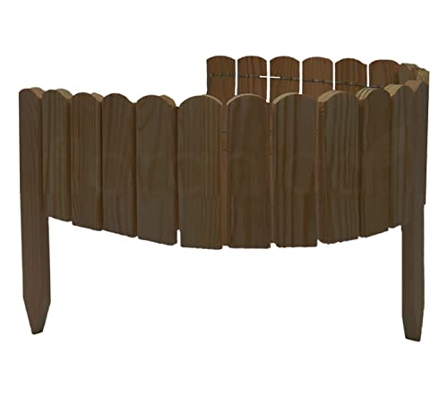 Floranica Rollborder Gartenzaun 103 x 10cm Braun Rasenkante Holz Gartendeko Beeteinfassung Deko Mini Zaun Garten Natürliches imprägniertes Kiefernholz von Floranica