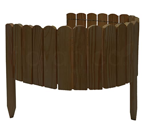 Floranica Rollborder Gartenzaun 103 x 20cm Braun Rasenkante Holz Gartendeko Beeteinfassung Deko Mini Zaun Garten Natürliches imprägniertes Kiefernholz von Floranica