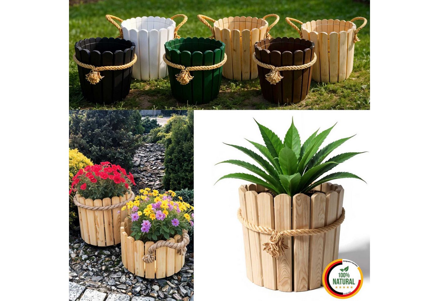 Floranica Übertopf Blumentopf Runder Pflanzentopf Blumenkasten Kräutertopf (mit Juteschnur umwickelt, 1 St., Unbehandelt), Dekoration für Haus und Garten, für Innen- und Außenbereich von Floranica