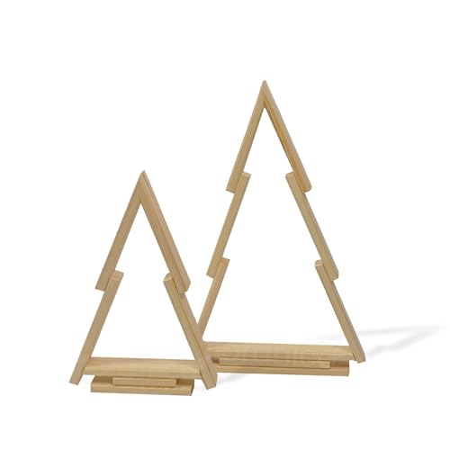 Floranica Tannenbaum 2er-Set aus Kiefernholz Holztannenbäume Unbehandelt Standschmuck Weihnachtsbaum Alternative Weihnachtsdeko Holzweihnachtsbaum Christbaum Weihnachtsdekoration von Floranica