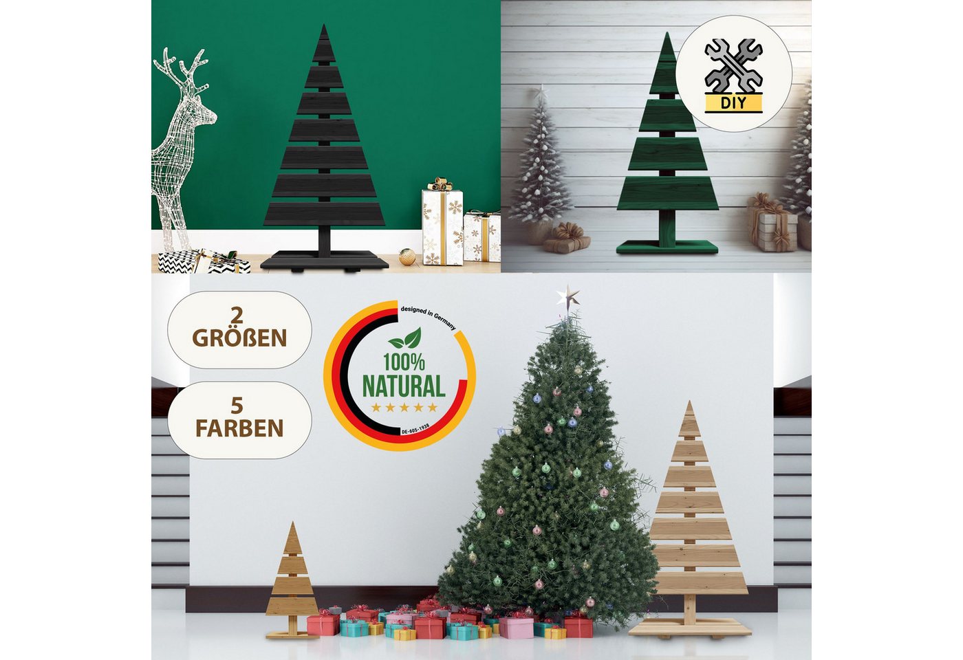 Floranica Osterfigur (1 St), Holzweihnachtsbaum Weihnachtsbaum Höhe 59 cm Breite 27 cm Natur DIY von Floranica