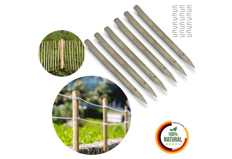 Floranica Zaunpfosten Zaunpfahl Holzpfosten für Staketenzaun Kastanienzaun Pfosten, (6 Stück, 120 cm Hoch), Angespitzte Pfal aus Holz für Bauerntor Stützpfostenn Baumpfahl von Floranica