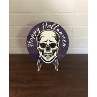 Halloween-Schild/Halloween-Kranz-Schild Kranzherstellungs-Schild Schild Für Kränze Totenkopf-Schild Halloween-Totenkopf-Schild Happy von FlorasPlaceShop