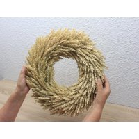 Handgefertigter Rustikaler Getreide Kranz 38 cm - Natürlich Getrocknetes Weizen Türkranz Oder Wanddekoration Boho Stil Herbstkranz von FlorashopDeutschland