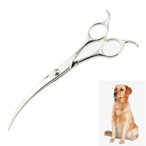 7.0"Gebogene Schere für Hunde Professionelle Fellschere Hundeschere Gebogene Hundepflegeschere Haustierpflege gebogene Schere aus 440C japanischr Edelstahl Fellpflege (7.0 inch 45° Gebogene Schere) von Floraslee