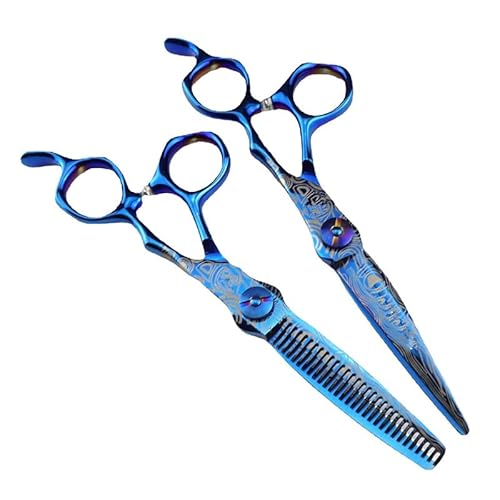 Floraslee 6,0 Zoll Hundepflege Schere Set Hund gerade Schere & Ausdünnungsschere Profi Fellschere Haustierschere mit einstellbare Schraube Mit Mustern (6-Zoll GeradeSchere +Ausdünnen Schere) von Floraslee
