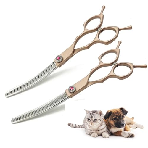 Floraslee 7,0 Zoll gebogene Effilierschere für Hunde Katzen Haustiere Hundeschere Fellschere Fellpflegeschere mit einstellbare Schraube (Thinning Rate:Approx 25-30%) von Floraslee