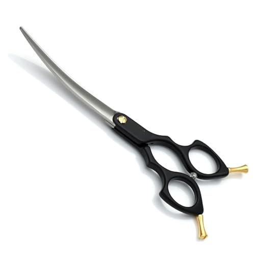 Floraslee 6.5 Zoll Hundeschere Fellschere Gebogene Für Hunde und Katze Grooming Schere mit Ultraleicht Weltraum Aluminium Griff,JP 440C Steel (Schwarz 25° nach oben gebogene Schere) von Floraslee
