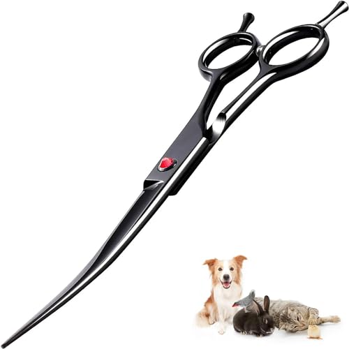 Floraslee Profi Gebogene Hundeschere - 7,5" Fellschere für Hunde, Hundeschere Gebogen Fellschere - Hunde Schere mit ergonomischem Griff,(abwärts gebogen) (Schwarz) von Floraslee