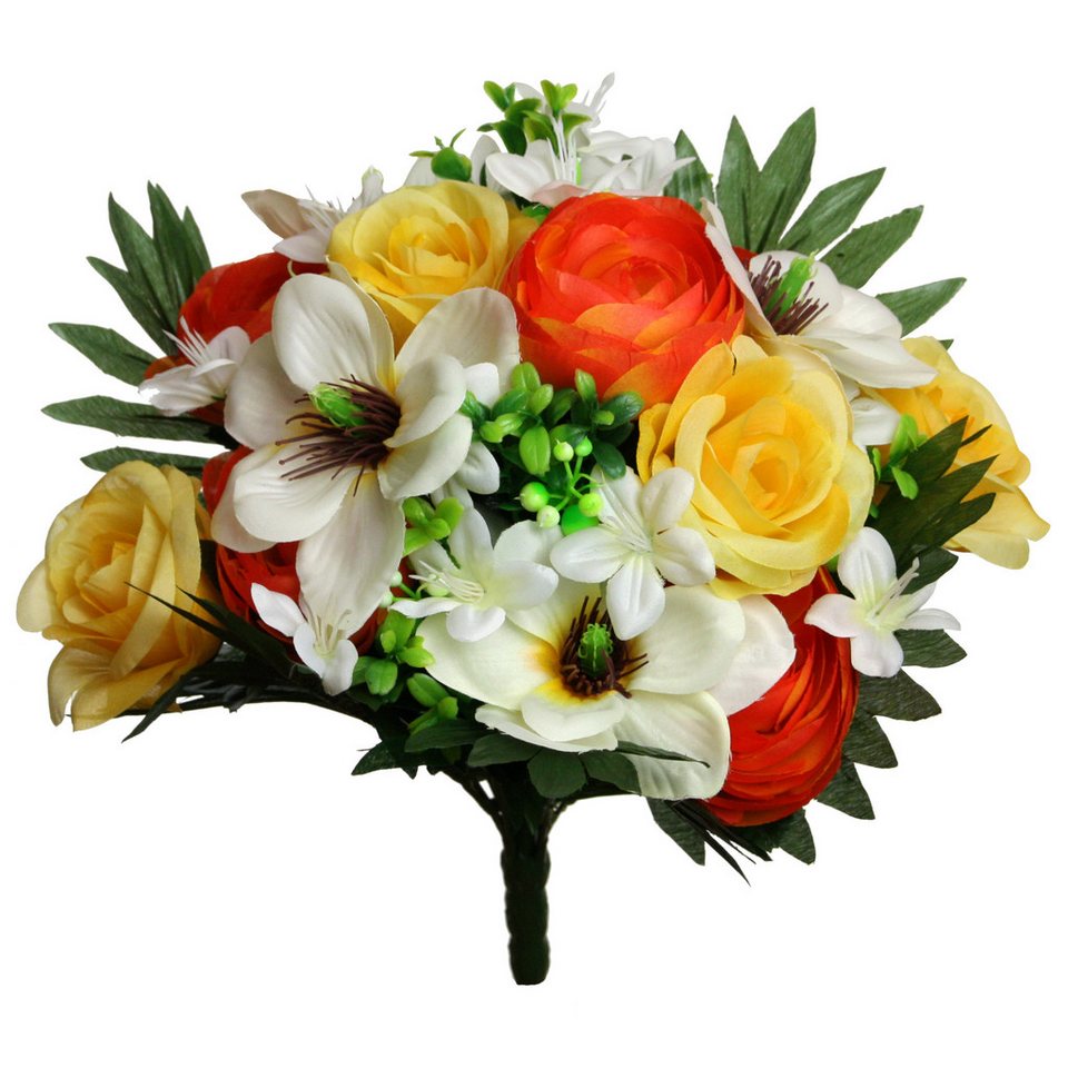 Kunstblumenstrauß Kunstblume Strauß Rose-Magnolie Blumenstrauß 37cm GELB-ORANGE, Floratexx GmbH Kunstblumenstrauß Kunstblume Strauß Rose-Magnolie Blumenstrauß 37cm GELB-ORANGE, Floratexx GmbH von Floratexx GmbH