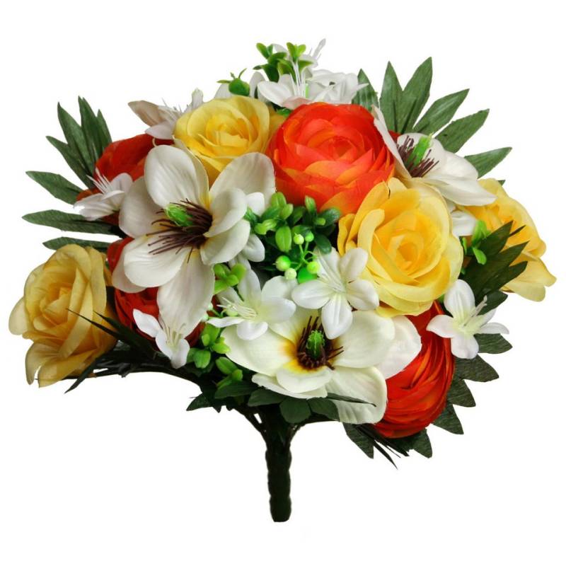 Kunstblumenstrauß Kunstblume Strauß Rose-Magnolie Blumenstrauß 37cm GELB-ORANGE, Floratexx GmbH von Floratexx GmbH