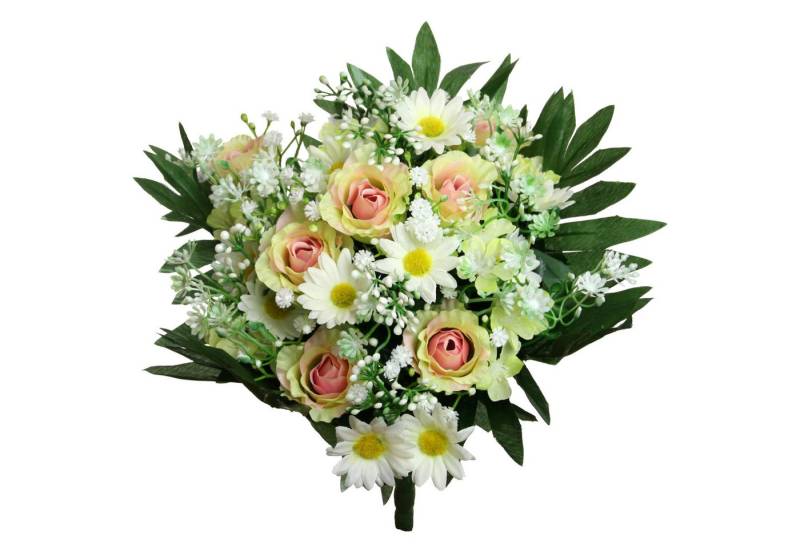 Kunstblumenstrauß Kunstblume Strauß Rose-Margerite Blumenstrauß 37cm GELB-ROSA, Floratexx GmbH von Floratexx GmbH