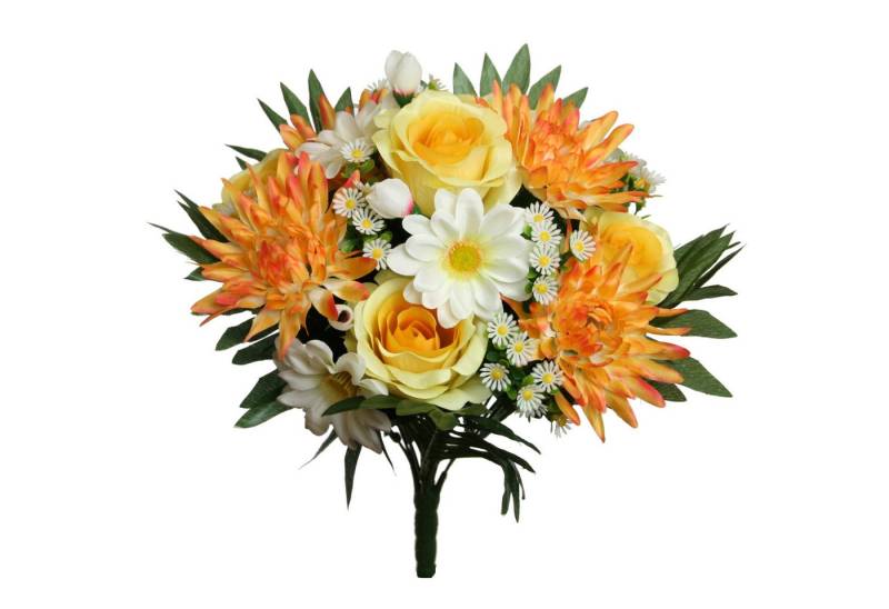 Kunstblumenstrauß Kunstblume Strauß Rosen-Dahlie Blumenstrauß 38cm GELB-ORANGE, Floratexx GmbH von Floratexx GmbH