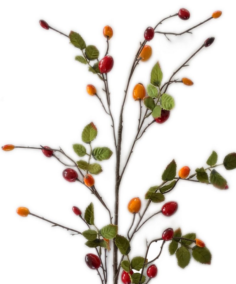Kunstzweig Künstlicher HAGEBUTTENZWEIG 90 cm. Beerenzweig, Heckenrose, Hagebutte., Floratexx GmbH, Höhe 90.00 cm von Floratexx GmbH