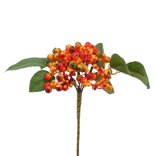 Floratexx Künstlicher Beerenzweig Cotoneasterpick 30 cm. Kunstpflanze Künstliche Beeren Zweig Orange Rot von Floratexx