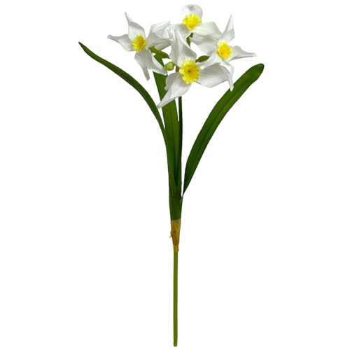 Floratexx Kunstblume Narzisse mit Blätter, 40cm. Künstliche Blume Osterglocke Osterdeko Frühlinsgdeko Weiß Weiss von Floratexx