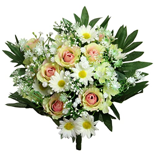 Floratexx Kunstblume Strauß Rose-Margerite Blumenstrauß Blumenbouquet 37cm GELB-ROSA von Floratexx