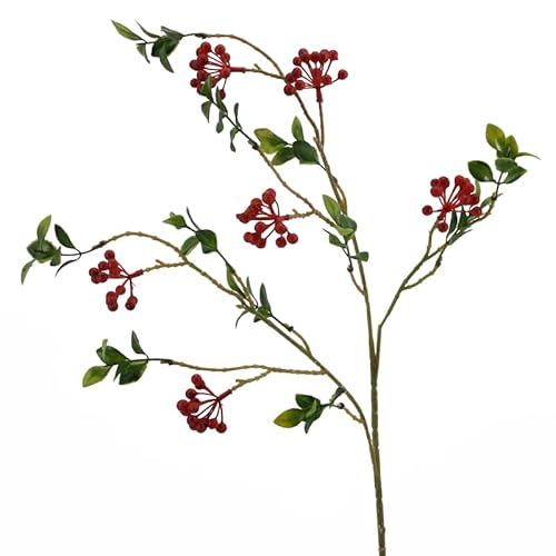 Floratexx Künstlicher Beerenzweig, Vogelbeere, Schlehe, Eibe, ca. 66 cm. 1 Stück. ROT von Floratexx