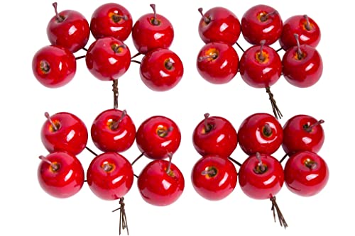 Floratexx künstlicher Apfel am Draht / weihnachtlicher Mini-Apfel Pick (24 Stück), Rot, 3,5 x 3,5 cm von Floratexx