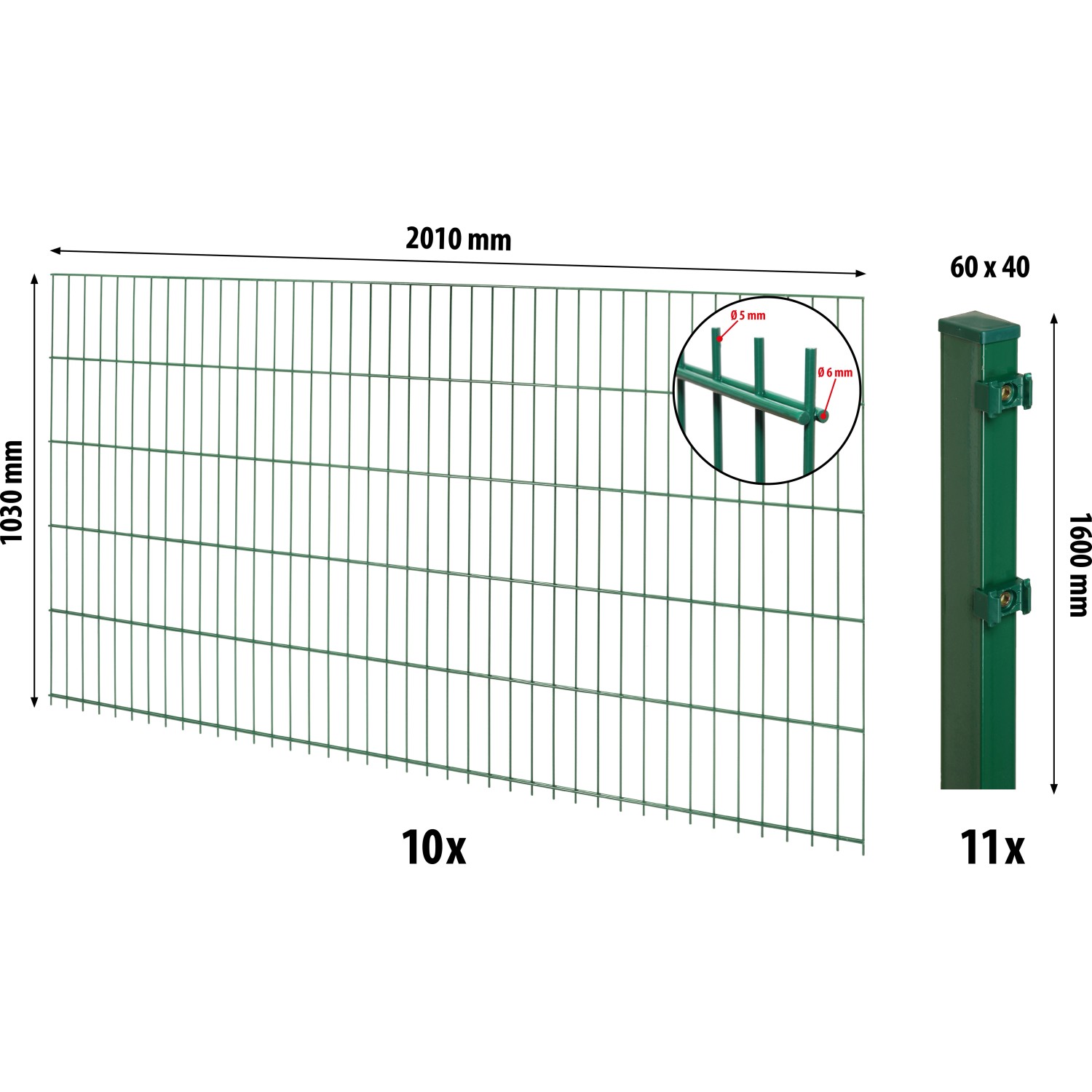 Floraworld Doppelstabmatten-Zaunset mit Pfosten 6 x 4 cm Grün 103 x 2000 cm Floraworld Doppelstabmatten-Zaunset mit Pfosten 6 x 4 cm Grün 103 x 2000 cm von Floraworld