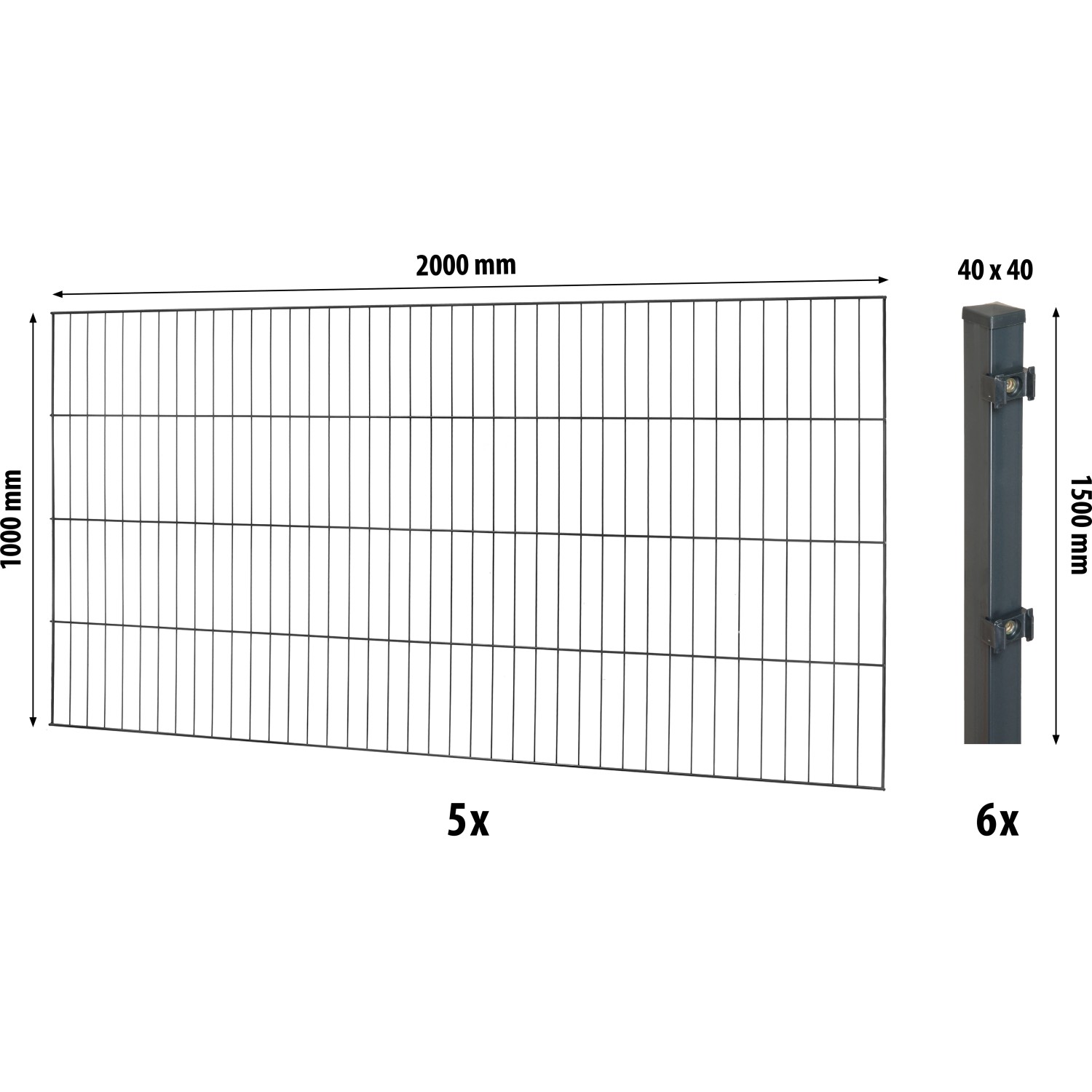 Floraworld Einstabmatten-Zaunset mit Vierkantpfosten Anthrazit 100 cm x 1000 cm von Floraworld