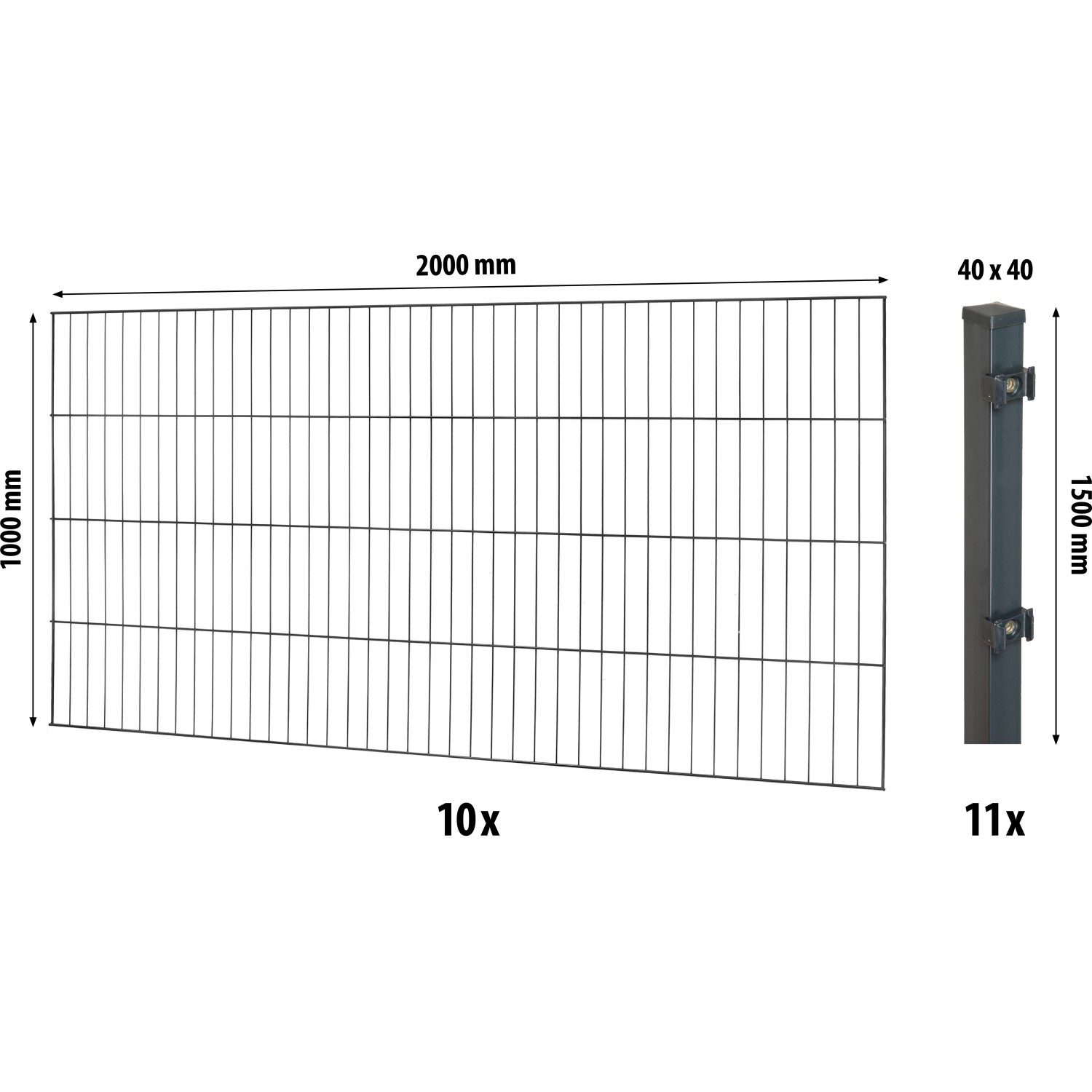 Floraworld Einstabmatten-Zaunset mit Vierkantpfosten Anthrazit 100 cm x 2000 cm von Floraworld