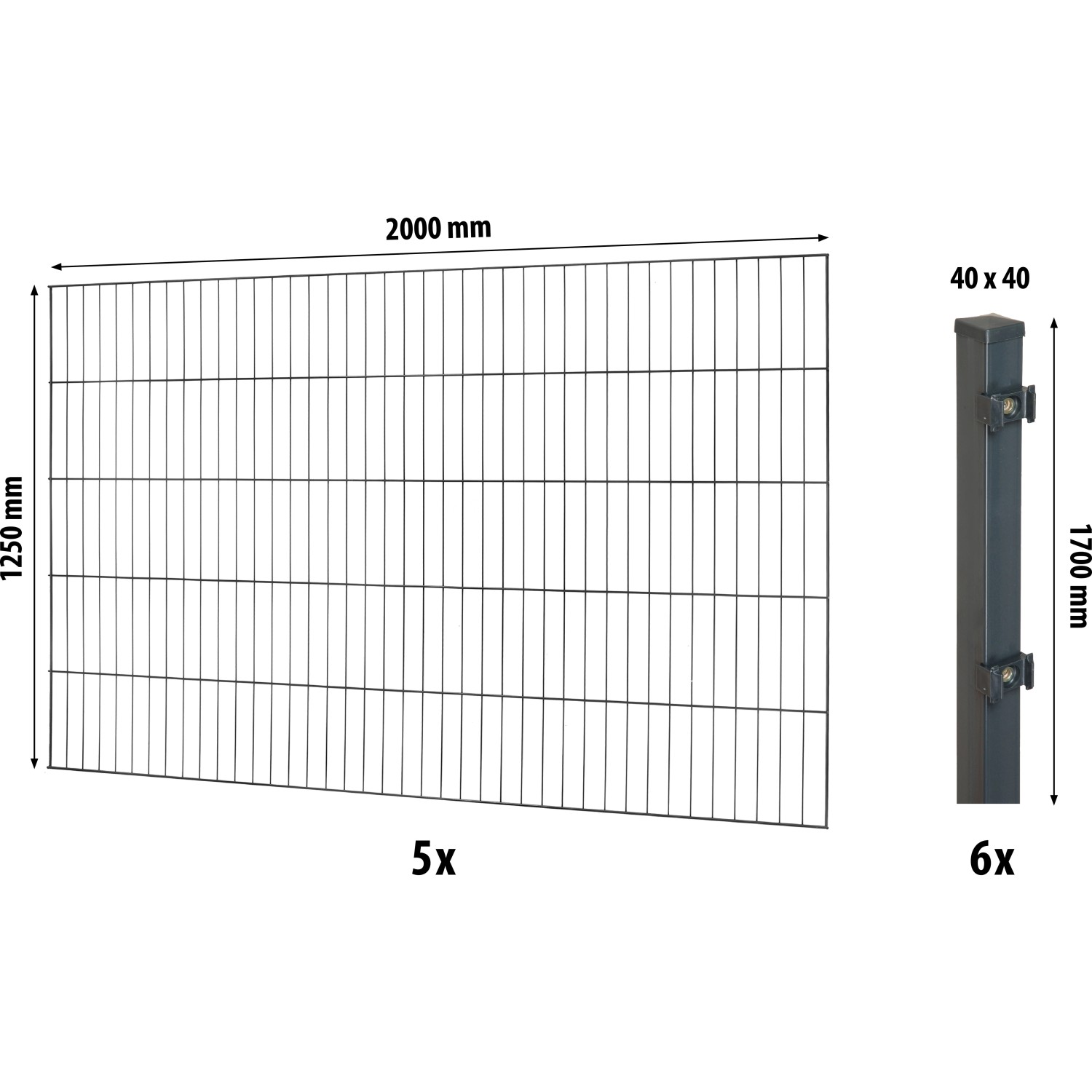 Floraworld Einstabmatten-Zaunset mit Vierkantpfosten Anthrazit 125 cm x 1000 cm von Floraworld