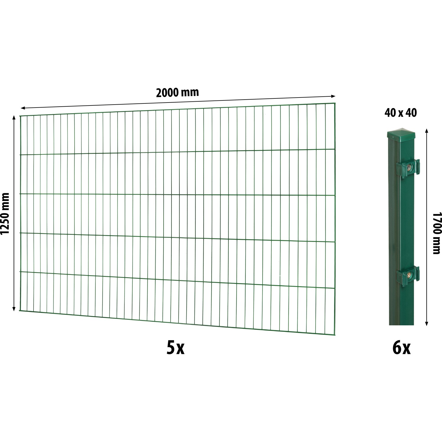 Floraworld Einstabmatten-Zaunset mit Vierkantpfosten Grün 125 cm x 1000 cm von Floraworld