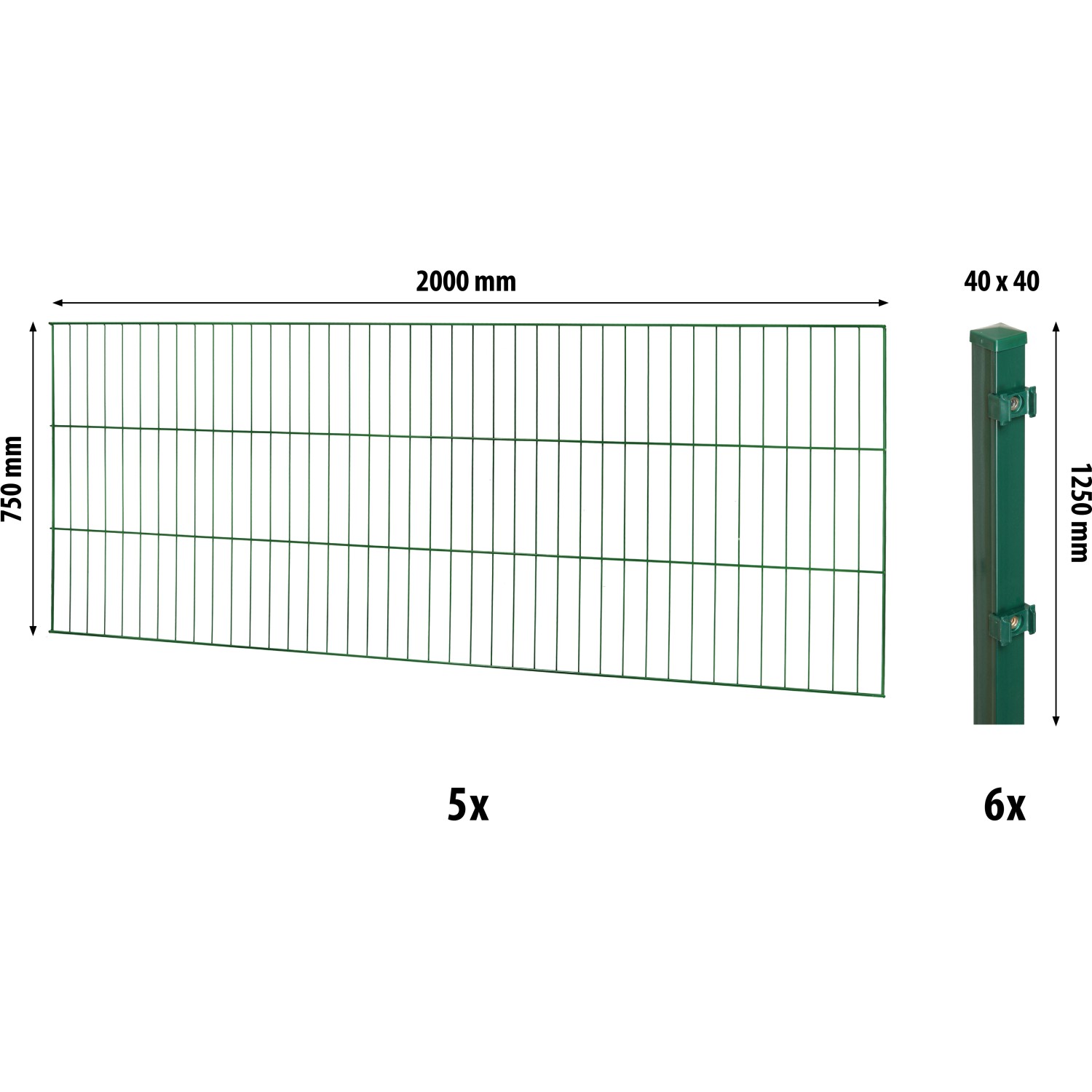 Floraworld Einstabmatten-Zaunset mit Vierkantpfosten Grün 75 cm x 1000 cm von Floraworld