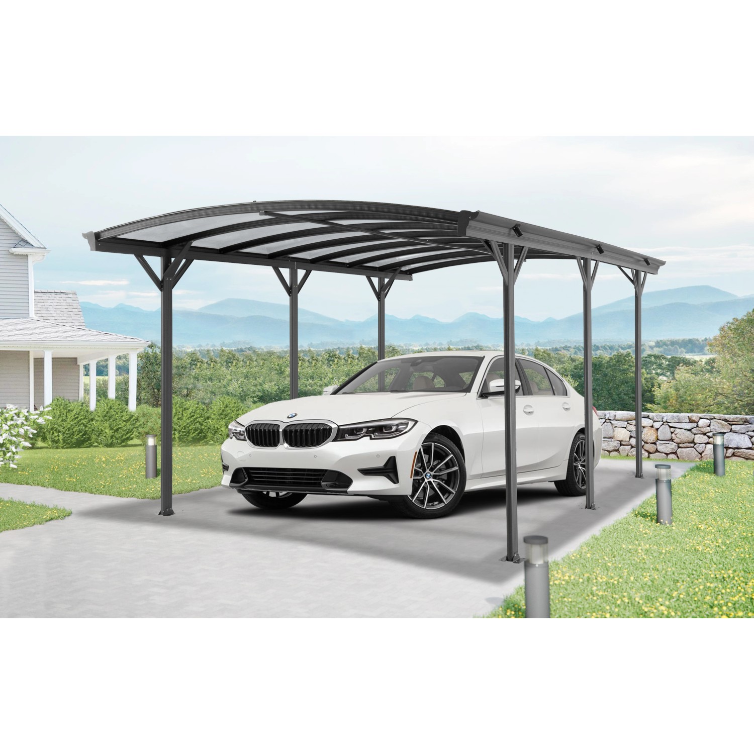 Floraworld Einzelcarport Aluminium mit Bogen 300 cm x 505 cm Anthrazit von Floraworld