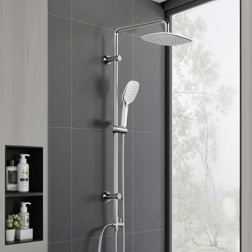 Florenta Regendusche Duschsystem ohne Armatur, Chrom Duschset mit Edelstahl Duschstange und ABS Kopfbrause, Handbrause für Badezimmer(26 * 20cm) von Florenta