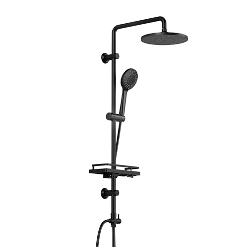 Florenta Regendusche Duschsystem ohne Armatur, Duschset mit Edelstahl Duschstange Duschsäule mit ABS Kopfbrause and Handbrause Mattschwarz(T-D20MB+AB) von Florenta
