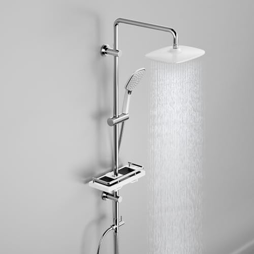 Florenta Regendusche Duschsystem ohne Armatur, Chrom Duschset mit Edelstahl Duschstange Duschsäule Wandhalterung Verstellbar 30-80cm, Handbrause, Duschablage, Kopfbrause 26 * 20CM Florenta Regendusche Duschsystem ohne Armatur, Chrom Duschset mit Edelstahl Duschstange Duschsäule Wandhalterung Verstellbar 30-80cm, Handbrause, Duschablage, Kopfbrause 26 * 20CM von Florenta