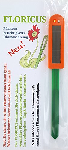 Floricus NEU Orange (lang) - in peppiger Hülle - div. Farben - keiner reagiert schneller - Perfekter Solar-Feuchtigkeitsmesser/Gießanzeiger für Ihre Pflanzen - IN- und Outdoor geeignet von Floricus